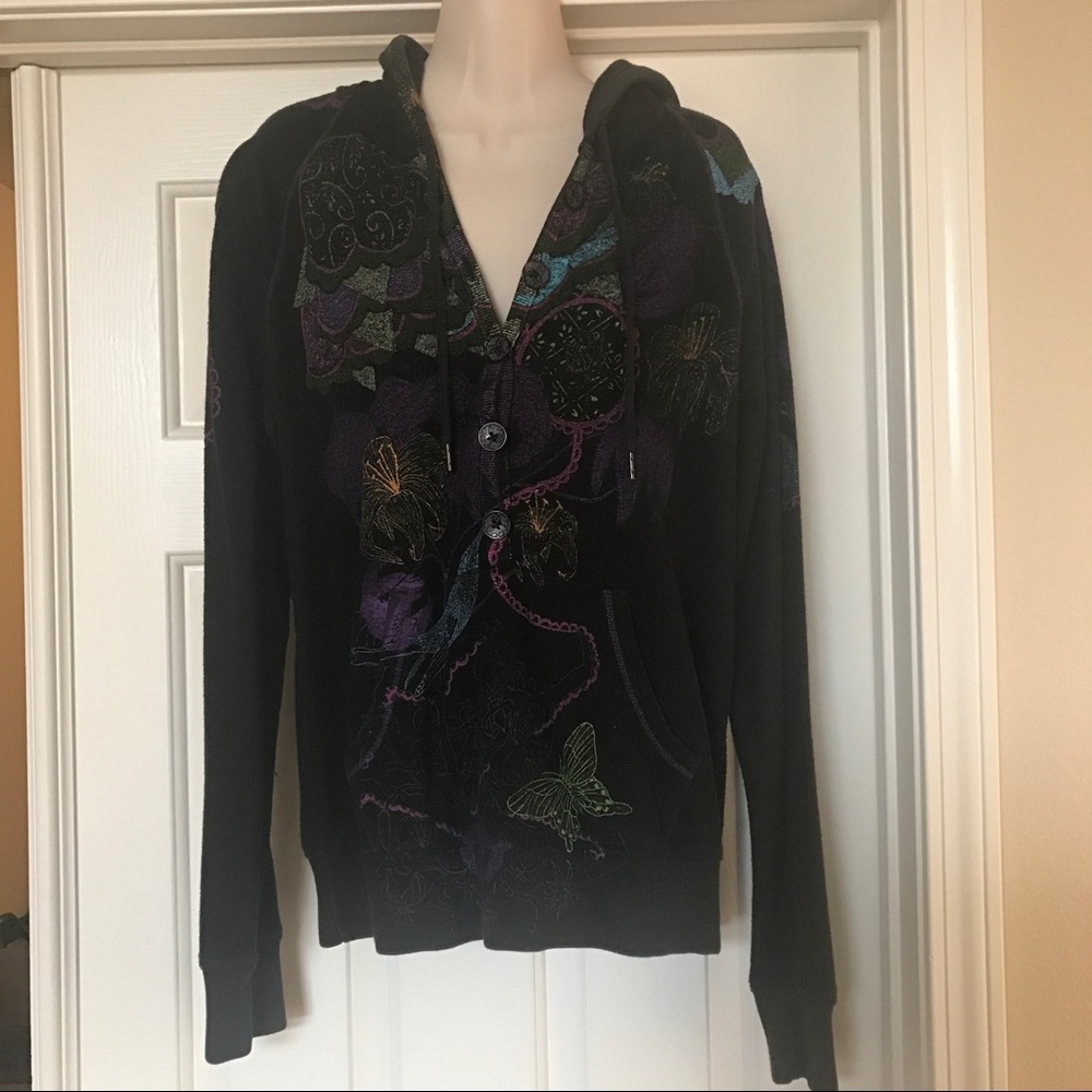 Lucky Brand pullover button up printed hoodie.